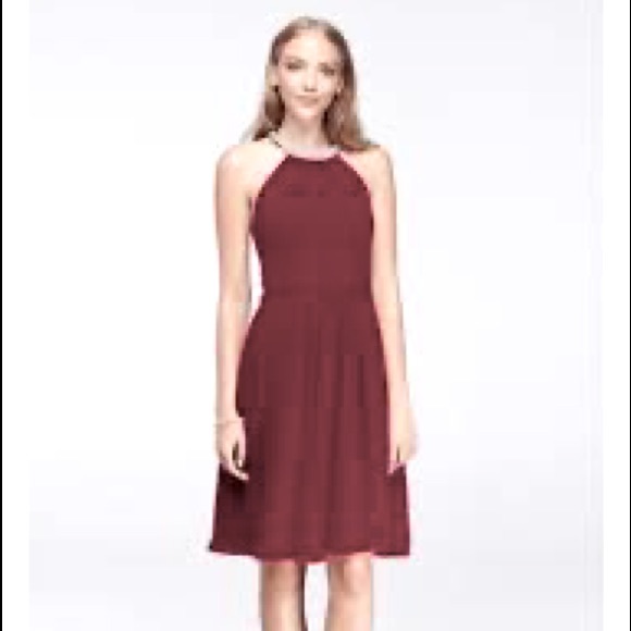 🌹David’s Bridal Short Chiffon Dress Beaded Sangria - Picture 1 of 3